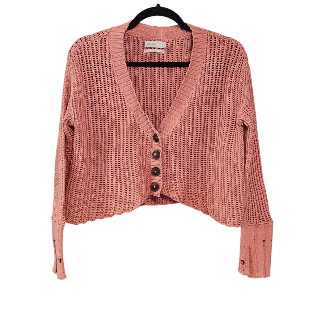 Urban Outfitters Cropped Cardigan Sweater Distressed 3-button Cotton sz Small
